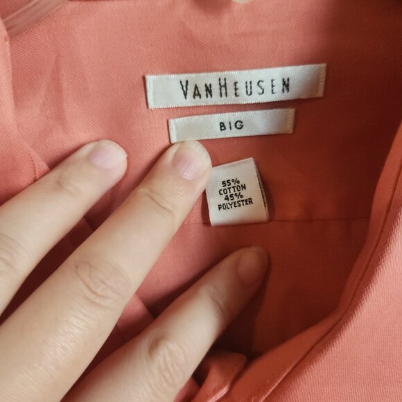 Van Heusen Men's No-Iron Button Up L/S Shirt Pink Lux Sateen Big 18.5 34-35 EUC - Picture 6 of 8
